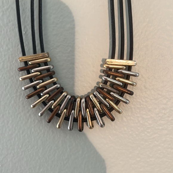 Necklace Metal and waxed cord copper, bronze and silver  tone - Picture 5 of 5